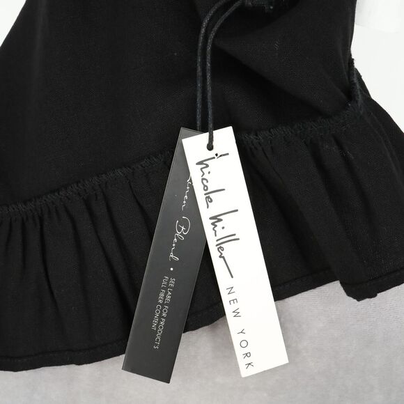 Nicole Miller Top Womens Large Black Linen Blend Ruffle Hem Blouse Resort New - Picture 12 of 14
